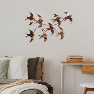 Decor de perete Re-Bloom, model pasari, meta, maro, 69 x 41 x 7 cm - Img 4