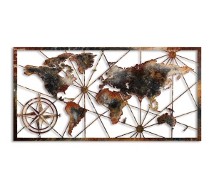 Decor de perete Re-Bloom, model World Map, metal, multicolor, 120 x 60 cm