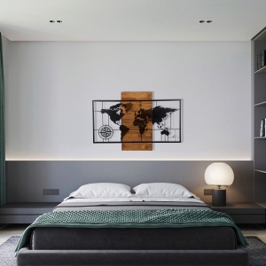 Decor de perete World Map With Compass, lemn/metal, 85x58 cm, negru/maro - Verificat A · Re-Bloom - Img 5