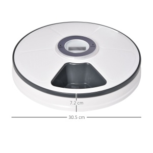 Distribuitor automat hrană câini & pisici cu LED & timer, 6 boluri, Φ30,5x7,2cm, Alb/Gri - Verificat A · Re-Bloom - Img 3