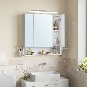 Dopota dulap baie LED 70x75x17 cm, 3 usi oglinda, MDF lacuit, cadru fier electrostatic, 1 raft, alb - Verificat A · Re-Bloom - Img 2