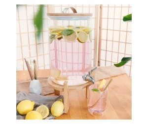 Dozator bauturi sticla borosilicata cu stand bambus, 7L, Ø20x30cm, inaltime totala 46.5cm, 3.5kg, robinet inox/silicon, capac bambus/inox, transparent/natur - Verificat A · Re-Bloom - Img 5