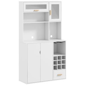 Dulap bucatarie multifunctional Re-Bloom, PAL/sticla securizata/lemn pin, 100x38x172 cm, 2 randuri suporturi sticla, 9 rafturi, sertar, alb - Verificat A · Re-Bloom