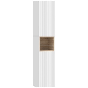 Dulap de baie cu 2 usi si rafturi reglabile, MDF, 30x24x140 cm, spatiu deschis, capacitate 30kg, alb/natur - Verificat A · Re-Bloom