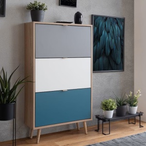 Dulap de pantofi "C-uba 42" Finori, stejar sonoma si tricolor, 70 x 24 x 125 cm, Resigilat, Grad B - Img 2