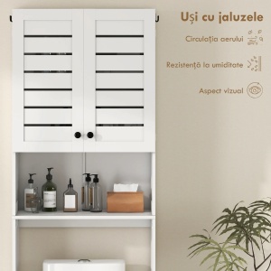 Dulap deasupra WC-ului cu 2 usi si raft deschis, MDF, 67x31.5x190 cm, spatiu inferior 64x28x93cm, capacitate 5kg/raft 15kg total, alb - Verificat A · Re-Bloom - Img 6