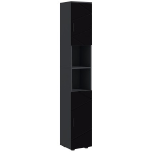 Dulap inalt baie ingust 30x30x183 cm, 2 rafturi deschise, 2 dulapuri reglabile, PAL melamina, anti-rasturnare, negru/gri inchis - Verificat A · Re-Bloom