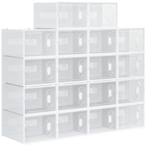 Dulap pantofi modular 18 cuburi, ventilatie, PP, max. 46 EU, Transparent/Alb - Verificat A · Re-Bloom