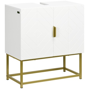 Dulap pentru chiuveta Re-Bloom, 2 usi, MDF/otel, alb/auriu, 60 x 30 x 65 cm, Resigilat, Grad A