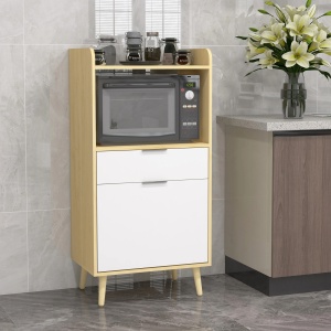Dulap pentru cuptorul cu microunde Re-Bloom, PAL, natur/alb, 58 x 40 x 118 cm, Resigilat, Grad A - Img 6