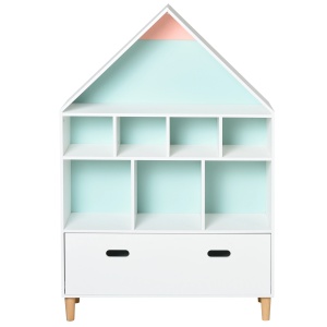 Dulap pentru depozitarea jucariilor Re-Bloom, MDF/lemn masiv de pin, alb/roz/albastru, 82 x 30 x 126 cm, Resigilat, Grad A - Img 2