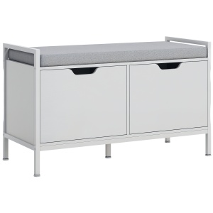 Dulap pentru pantofi cu 2 compartimente si perna Re-Bloom, otel/PAL/textil efect in/spuma, 84x35x50 cm, perna 80x35x47 cm, 160 kg, alb - Verificat A · Re-Bloom