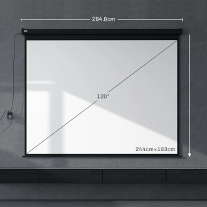Ecran de proiectie 120 inch Re-Bloom, tesatura plasa/plastic/metal, 244x183 cm, format 4:3, motor electric, telecomanda, 25W/230V, negru - Verificat A · Re-Bloom - Img 6