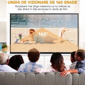 Ecran proiector pliabil 100" cu trepied Re-Bloom, plastic/metal, 221x124 cm, raport 16:9, trepied reglabil, alb - Verificat A · Re-Bloom - Img 3