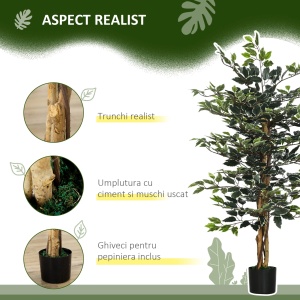 Ficus artificial in ghiveci Re-Bloom, poliester/polipropilena/polietilena, verde/alb, 130 cm, Resigilat, Grad A - Img 2