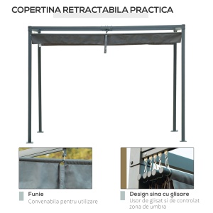 Foisor pergola cu panza glisanta, metal/poliester, 298x213x222cm, Gri/Negru - Verificat A · Re-Bloom - Img 6