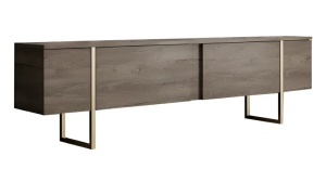 Forme XL set 3 piese living, comoda TV 180cm, masuta cafea 90cm, comoda 160cm, PAL 18mm, picioare metal, nuc si auriu - Verificat A · Re-Bloom - Img 5