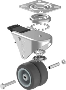 GBL set 4 roti duble pivotante 360°, TPR cauciuc termoplastic, Ø50mm, inaltime 70mm, 400kg, sistem franare, placa montare 70x50mm, gri - Verificat A · Re-Bloom - Img 4