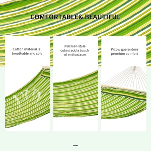 Hamac dublu cu perna Re-Bloom, bumbac, verde/galben/alb, 284 x 140 cm, Resigilat, Grad A - Img 6