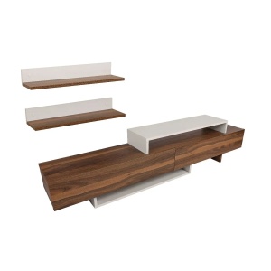 Hanah Home шкаф за телевизор за хол 180x41,7x29,5 см, ПДЧ 18 мм, бял и тиково дърво, скандинавски дизайн – Проверено A · Re-Bloom