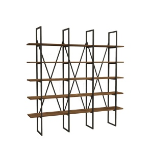 Hanah Home biblioteca industriala 160x160x26 cm, PAL 18mm, cadru metal, inaltime raft 24.5cm, nuc si negru - Verificat A · Re-Bloom