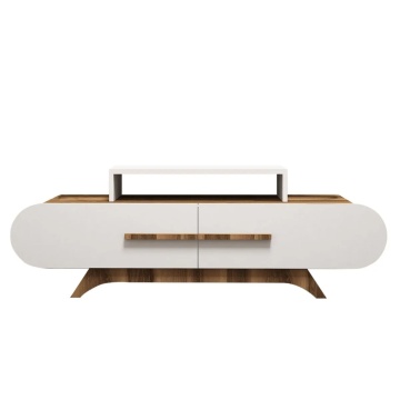Hanah Home comoda TV 145x36.8x49.8 cm, PAL 18mm melaminat, rafturi 70x30x11 cm, nuc si alb - Verificat A · Re-Bloom