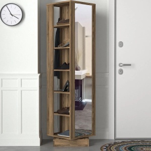 Hanah Home cuier hol 44.8x44.8x180 cm, PAL 18mm, oglinda inclusa, suport agatat multifunctional, rafturi, fixabil perete, nuc - Verificat A · Re-Bloom - Img 3