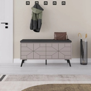 Hanah Home dulap pantofi, PAL melaminat/picioare metal, 107x35x55 cm, grosime 18mm, balamale inchidere lenta, capacitate 80kg, mocha deschis - Verificat A · Re-Bloom - Img 3