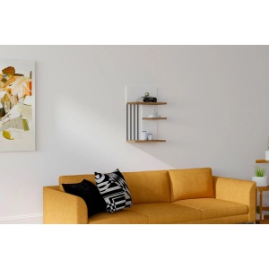 Hanah Home etajera perete 40x60x21.4 cm, PAL 18mm, rafturi multiple, fixabil perete, alb si nuc - Verificat A · Re-Bloom - Img 2