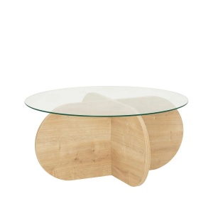 Hanah Home masa de cafea rotunda 75x75x35 cm, blat din sticla calita 100%, cadru PAL 18mm, stejar safir - Verificat A · Re-Bloom