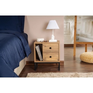 Hanah Home noptiera, PAL melaminat 18mm, 45.2x29.5x50 cm, picioare metal, pin atlantic/negru - Verificat A · Re-Bloom - Img 2