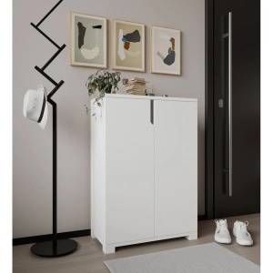 Hanah Home pantofar, PAL melaminat 100%, 60x34x97 cm, picioare plastic 3cm, capacitate 30kg/raft, multiple rafturi, fixare perete, alb - Verificat A · Re-Bloom - Img 3