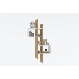 Hanah Home raft perete 53.8x108x19.6 cm, PAL 18mm, rafturi multiple, fixabil perete, stejar safir si alb - Verificat A · Re-Bloom