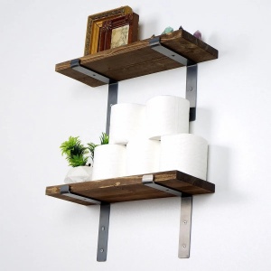 Hanah Home set 2 rafturi de perete, lemn molid 100%/metal, 40x16x14 cm, negru/nuc - Verificat A · Re-Bloom - Img 3