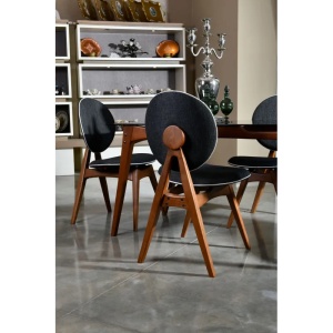 Hanah Home set 2 scaune dining 54x55x93 cm, carpen masiv, tapiterie in 100%, nuc si antracit - Verificat A · Re-Bloom - Img 4