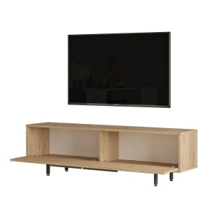 Hanah Home set 3 piese living, comoda TV 160cm, masuta cafea 90cm, comoda 160cm, PAL 18mm, imprimat UV, picioare metal, stejar - Verificat A · Re-Bloom - Img 2