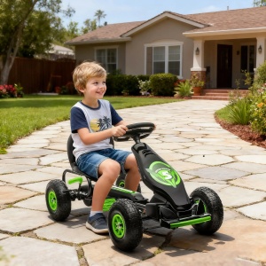 Kart cu pedale copii 5-12 ani, scaun reglabil, metal/PP, 121x58x61cm, Verde/Negru - Verificat A · Re-Bloom - Img 2