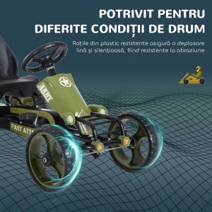 Kart cu pedale pentru copii cu scaun reglabil si frana de mana, metal/plastic, 105x54x61 cm, sezut 35x30.5x40cm/inaltime 27cm, capacitate 35kg, varsta 3-6 ani, verde - Verificat A · Re-Bloom - Img 4