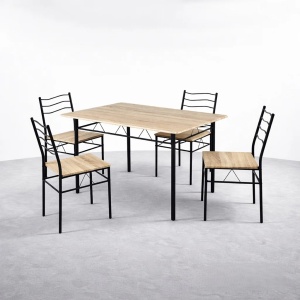 Kiwari Aika set masa + 4 scaune, MDF/metal, masa 110x70x75cm 9.4kg + scaune 36x44x82cm 2.9kg, inaltime sezut 45cm, capacitate masa 30kg/scaun 100kg, lemn deschis/negru - Verificat A · Re-Bloom - Img 3