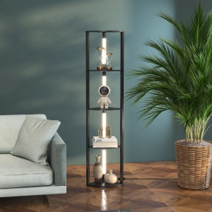 Lampadar modern cu rafturi, LED, MDF, negru, 41 x 29,5 x 163,5 cm, Resigilat, Grad A - Img 4