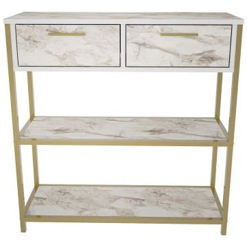 Latho consola hol 90x30.5x92 cm, PAL melaminat, blat efect marmura alba, rezistent la zgarieturi, alb - Verificat A · Re-Bloom