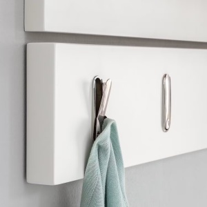 Lindholm cuier de perete 76x15x3.6 cm, 4 carlige crom, panou MDF melamina alb, rezistent la zgarieturi - Verificat A · Re-Bloom - Img 4