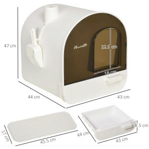 Litiera pentru pisici, cu filtru, lopatica si tava detasabila, polipropilena, alb/negru, 43 x 44 x 47 cm, Resigilat, Grad A - Img 3