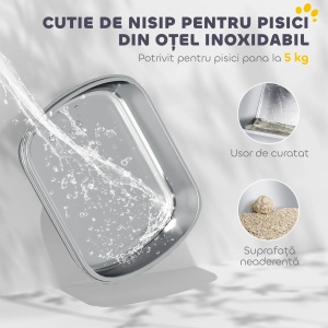 Litiera pentru pisici Re-Bloom, cu 2 intrari, lopatica si deodorant, inox/ABS/polipropilena, alb/argintiu, 52,4 x 41,3 x 39,8 cm, Resigilat, Grad A - Img 5
