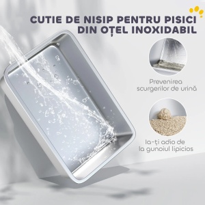 Litiera pentru pisici Re-Bloom, cu lopatica si filtre, otel inoxidabil/polipropilena, gri/argintiu, 40,5 x 60,5 x 41,5 cm, Resigilat, Grad A - Img 5