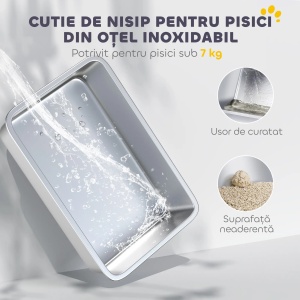 Litiera pisici 2 intrari 60.4x40.4x41.8 cm, tava inox 201, intrare frontala + iesire superioara, zona captare nisip, alb/gri - Verificat A · Re-Bloom - Img 5