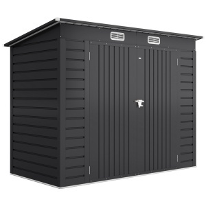Magazie de depozitare pentru gradina Re-Bloom, otel galvanizat, 249x121x166-183 cm, usa 150x162 cm, aerisiri, rating zapada 30 kg/m², gri - Verificat A · Re-Bloom