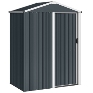 Magazie de gradina cu usa glisanta Re-Bloom, otel galvanizat, 136x87x179 cm, usa 56x155 cm, rating zapada 20 kg/m², gri inchis - Verificat A · Re-Bloom