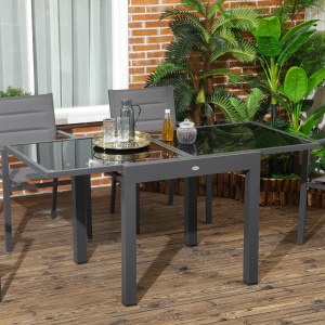 Masa gradina extensibila, blat sticla, aluminiu, 80-160x80x75cm, Negru - Verificat A · Re-Bloom - Img 2