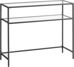 Masa tip consola Vasagle, metal/sticla, negru/transparent, 35 x 100 x 80 cm, Resigilat, Grad A